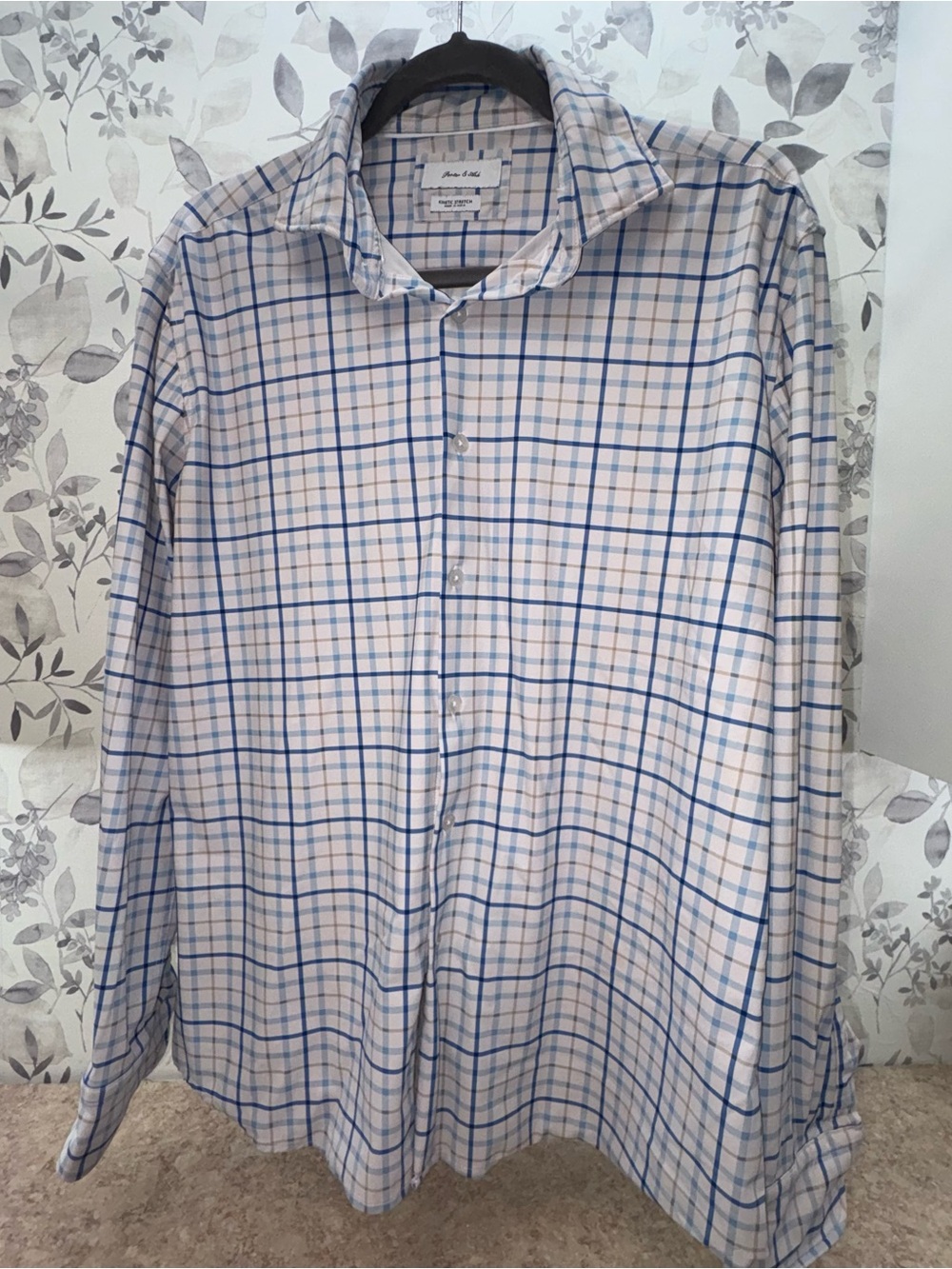 Men's White and Blue Windowpane Dress Shirt - Classic Fit
